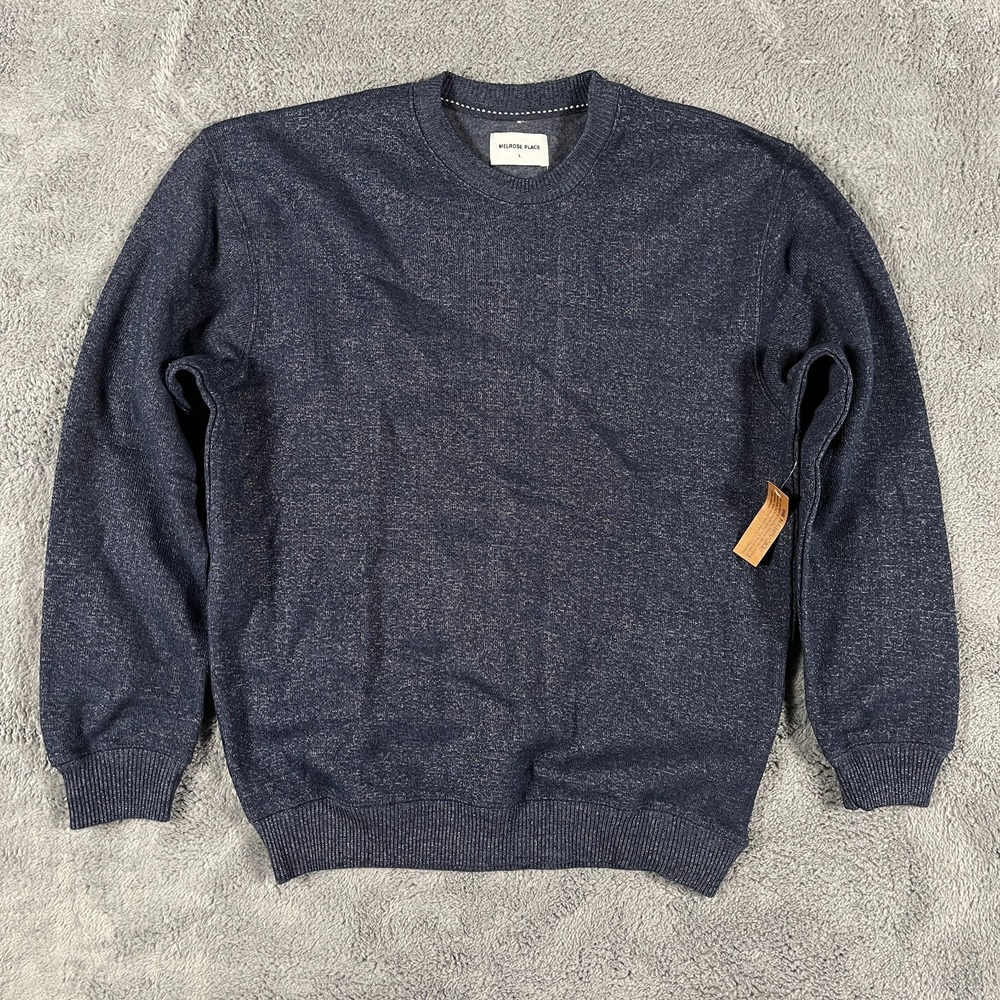 Melrose Place Sweatshirt Mens L Blue Heather Knit Fleece Lined Crewneck Pullover